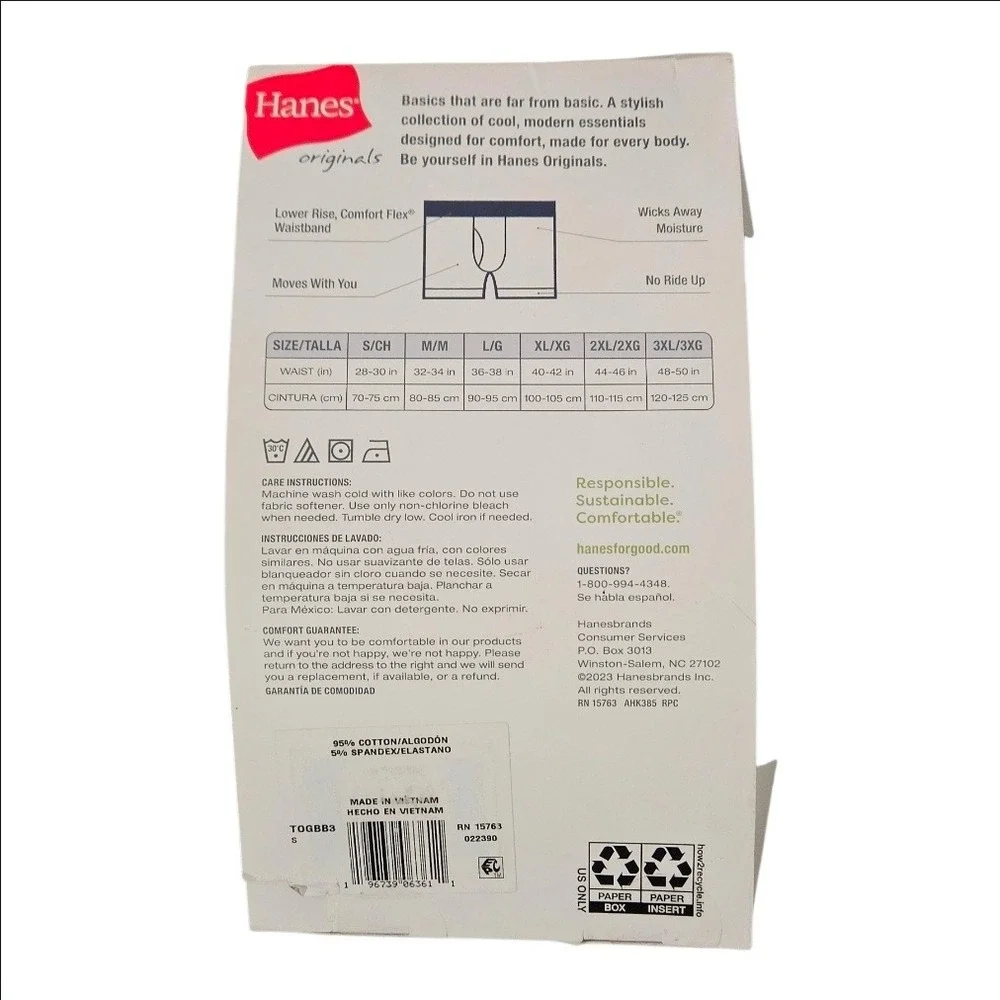 Hanes Originals Mens 3 Pack Stretch Boxer Briefs Small 28-30 TOGBB3 New